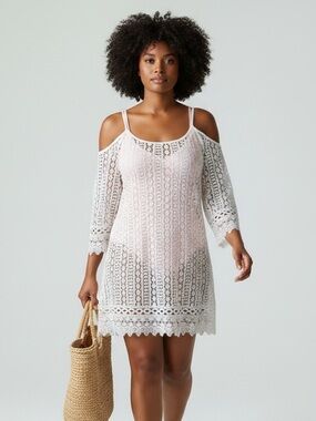 Solitaire Swim - Cold Shoulder Lace Beach Dress - Size S (Oversized)